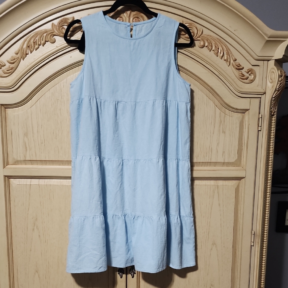 Light Blue Sleeveless Tiered Dress